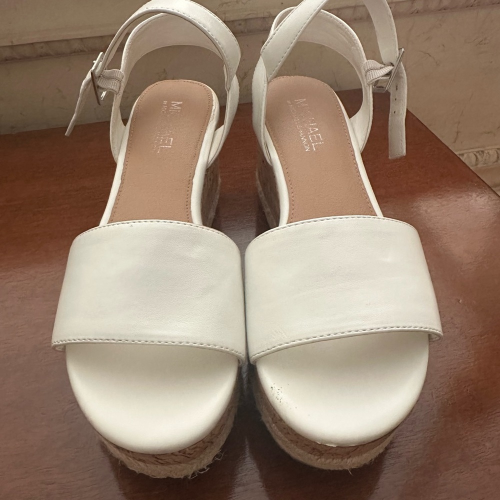 Michael Shannon White Wedge Sandals with Ankle Strap